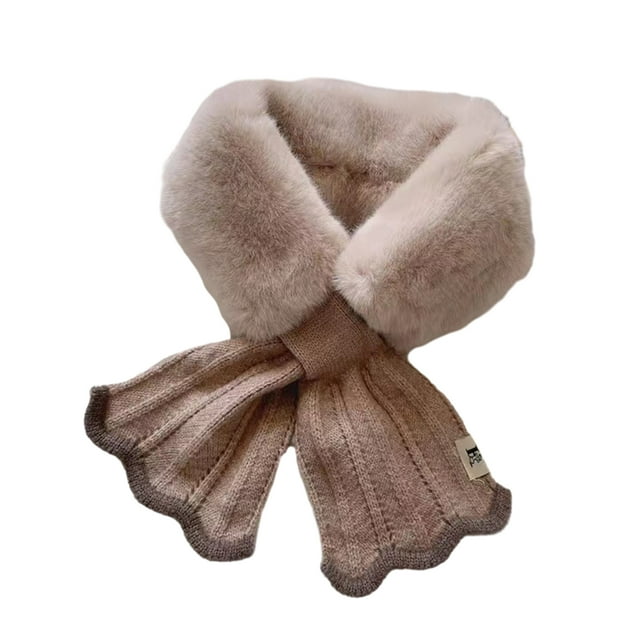Women Knit Scarf Women Scarf Fall Winter Faux Rabbit Fur Knit Fish Tale Splicing Soft Thickened Warm Windproof Cold Weather Girls Neck Wrap Scarf