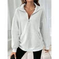 thumbnail image 5 of Women' Sweatshirts Half Zip Quarter Zipper Long Sleeve Hoodies Fall Fashion Outfits Clothes Light Gray S, 5 of 8