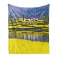 thumbnail image 1 of Yellow Flower Soft Flannel Fleece Blanket, Rural Spring Scenery in Northern Shaanxi China Blossoming Farmland, Cozy Plush for Indoor and Outdoor Use, 50" x 60", Hunter Green Yellow, by Ambesonne, 1 of 6