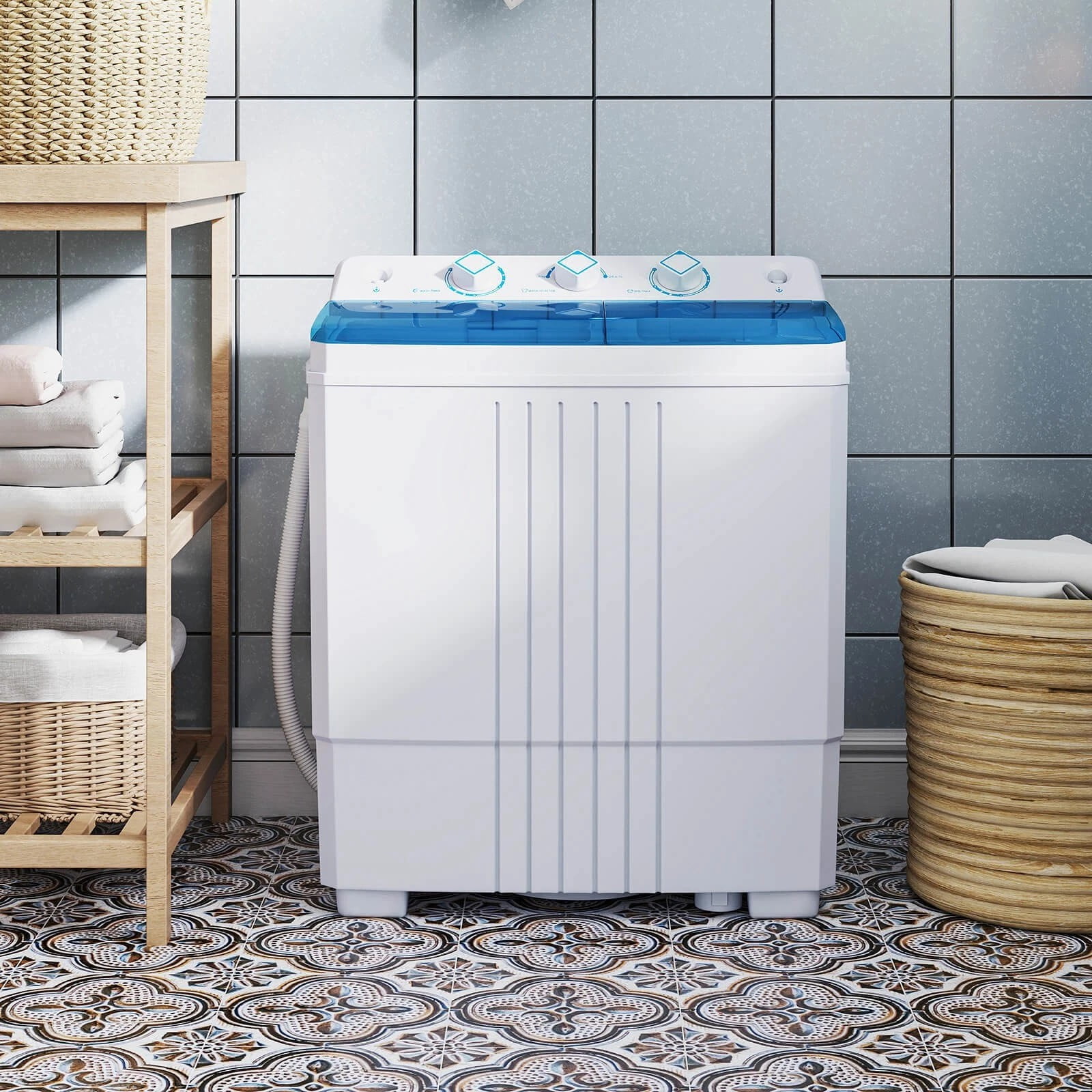 Harmijoy Compact Mini Portable Twin Tub Washing Machine 20 Lbs Washer Spinner