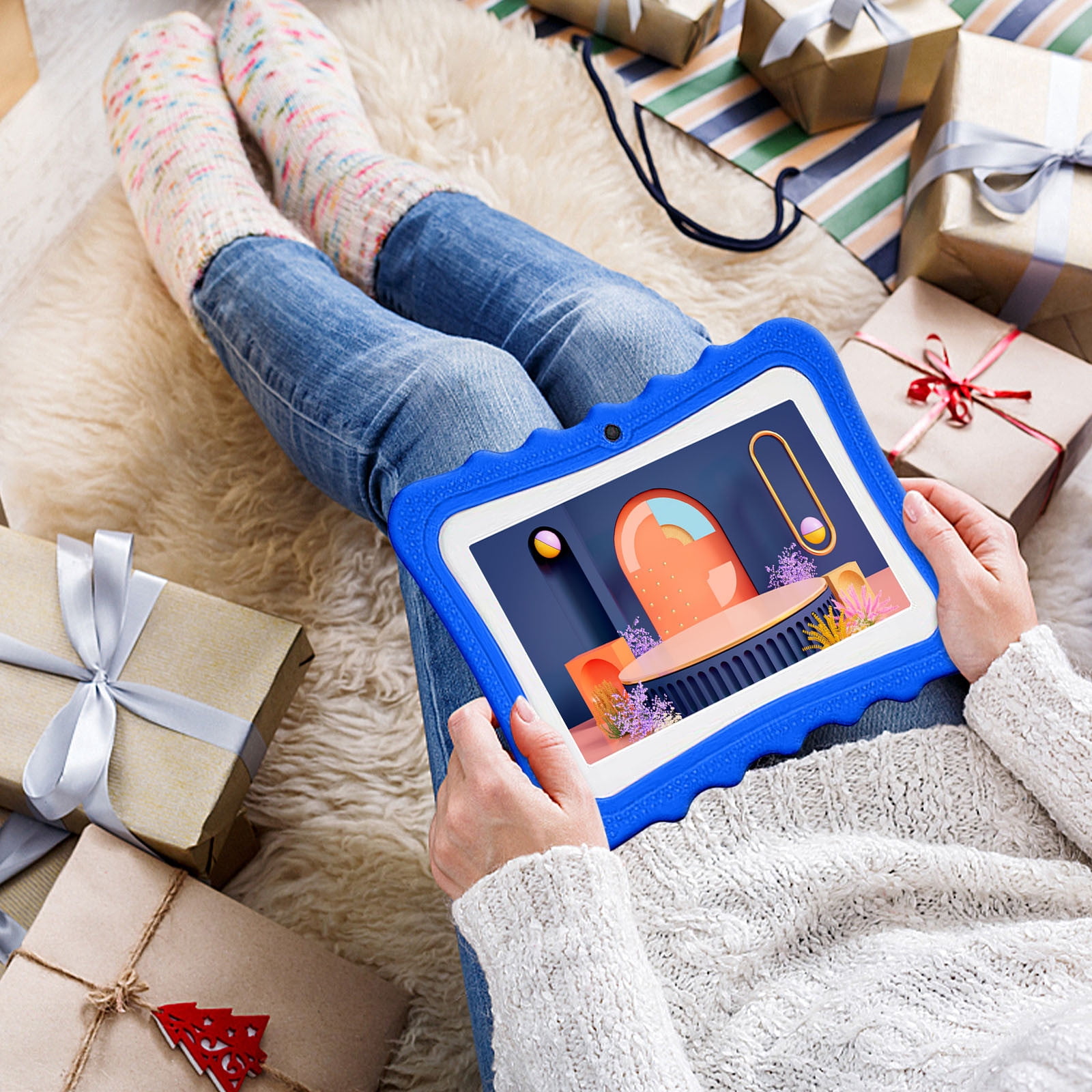 Weloille 7-Inch Children's Tablet Computer 1+8G Android Tablet Front And Rear Dual Camera Tablet Children's Early Education Learning Machine Parent-child Gift