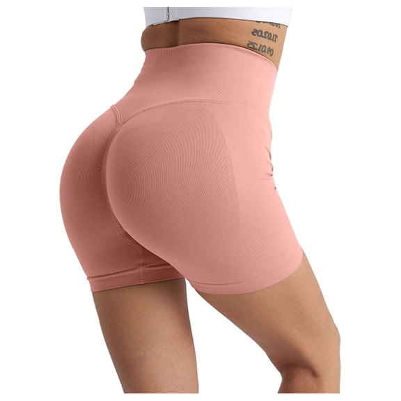 OSOLU Women Yogas Seamless Scrunch Shorts Workout Shorts Gym Shorts Shorts 5 Sports Soft Tummy Control Workout Athletic Gym Bottoms Light Pink M