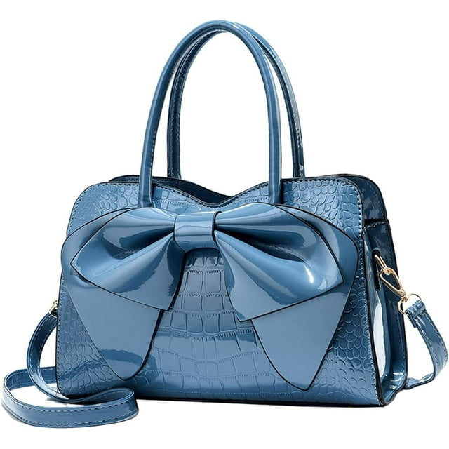 LHSHID Shiny Women Handbag Patent Leather Bowknot Purse Charm Glossy Top-Handle Satchel Tote Fashion Shoulder Bag