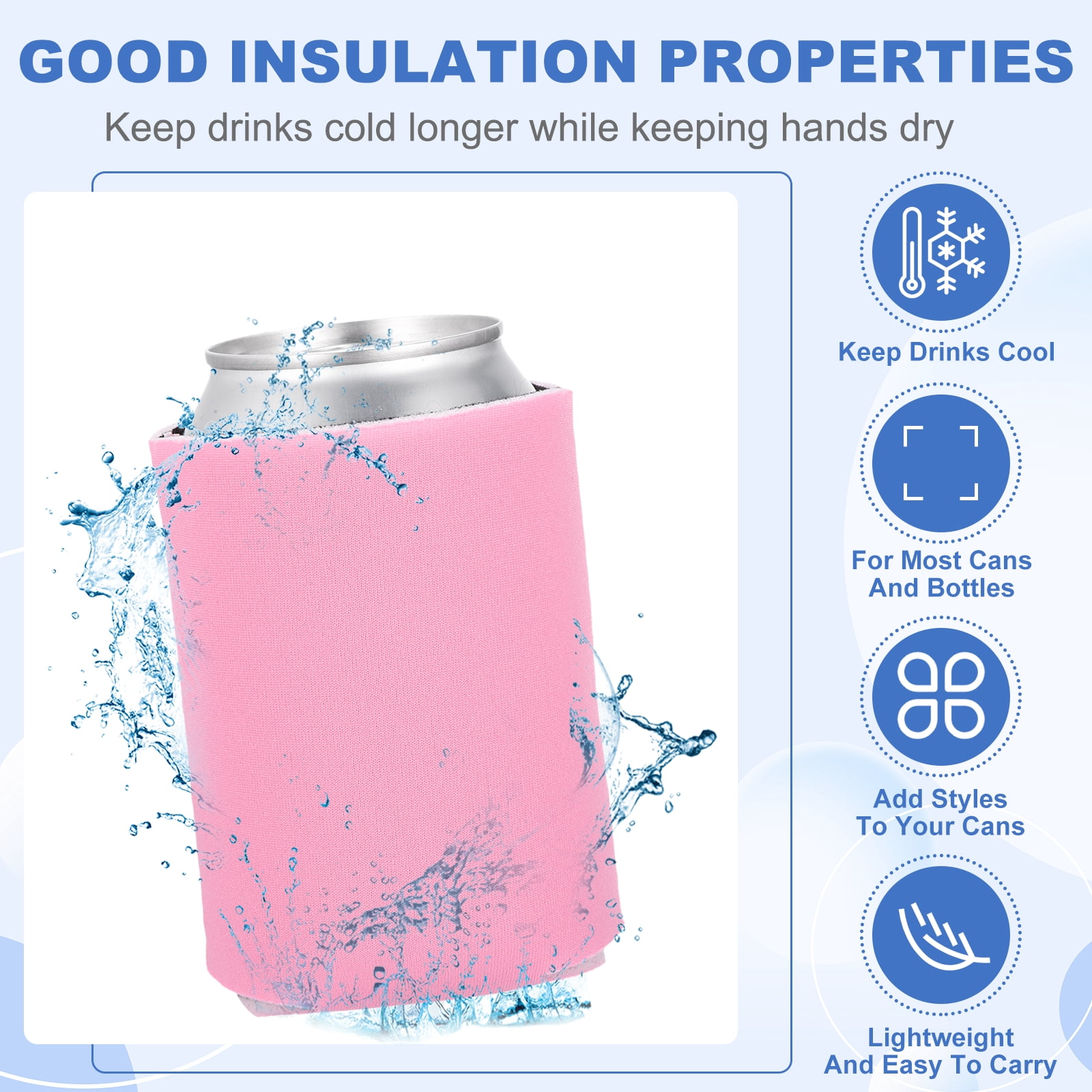 Uxcell 20Pcs Beer Can Coolers Covers, Neoprene Blank Drink Cooler Sleeves Collapsible Insulated Reusable Soda Cover for 10oz Bottles Seltzer DIY Weddings Beach Picnic Party, Pink