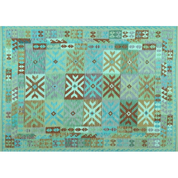 Ahgly Company Indoor Rectangle Abstract Light Blue Contemporary Area Rugs, 5' x 7'