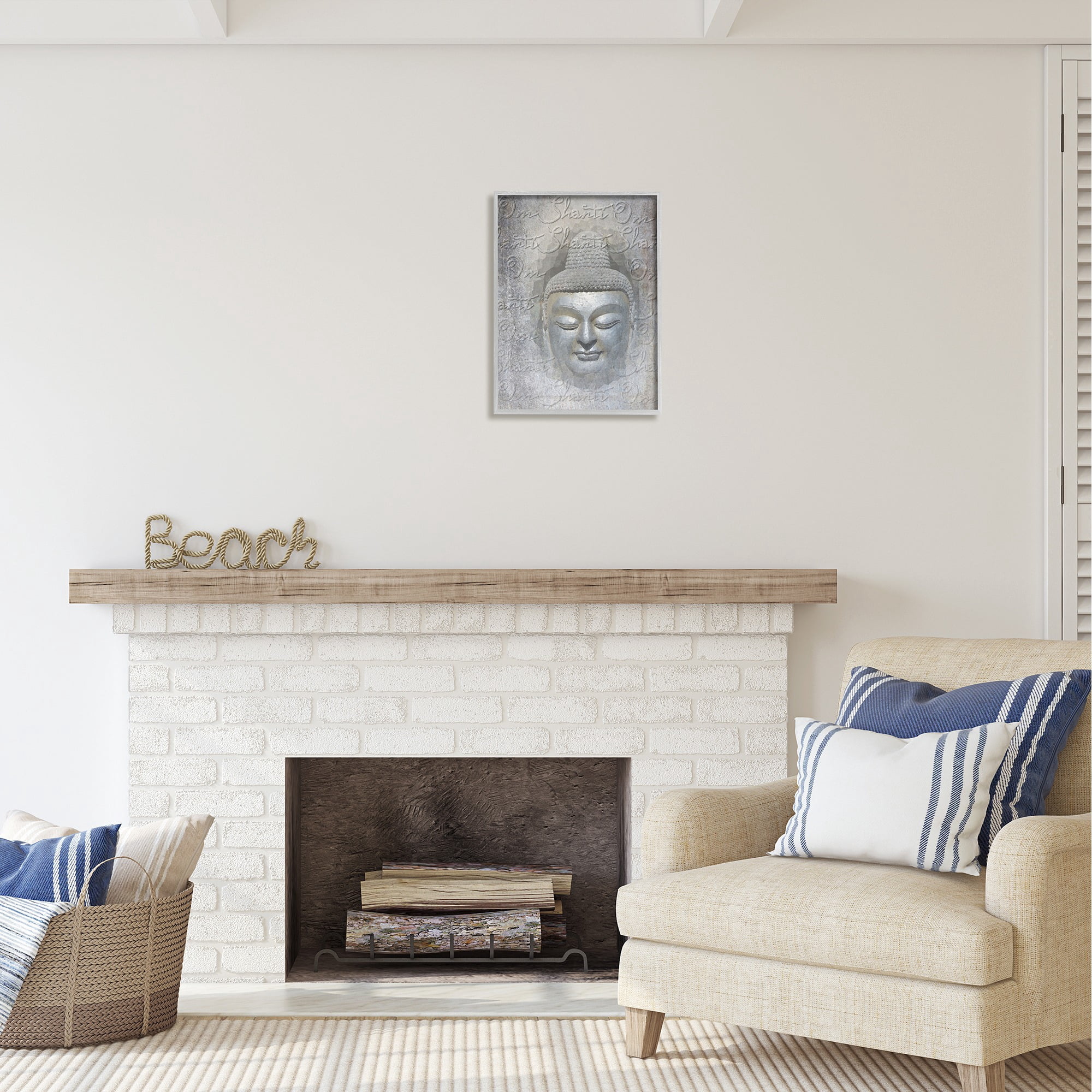 Stupell Industries Spiritual Buddha Face Abstract Painting Gray Framed Art Print Wall Art, 16 x 20