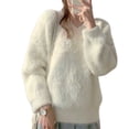 thumbnail image 1 of Minnieouse Suéter suelto con cuello en V para mujer, suéter peludo de manga larga grueso de invierno, jerséis de punto informales a la moda Prendas para la parte del cuerpo Blanco, 1 of 6
