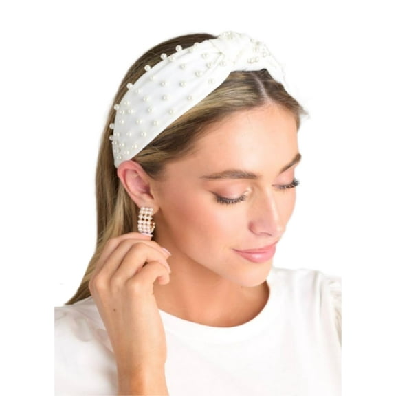 LinYooLi White Pearl Headbands for Women Trendy Knotted Head Bands for Women's Hair Non Slip Elegance Women Headbands Fashion Hair Accessories