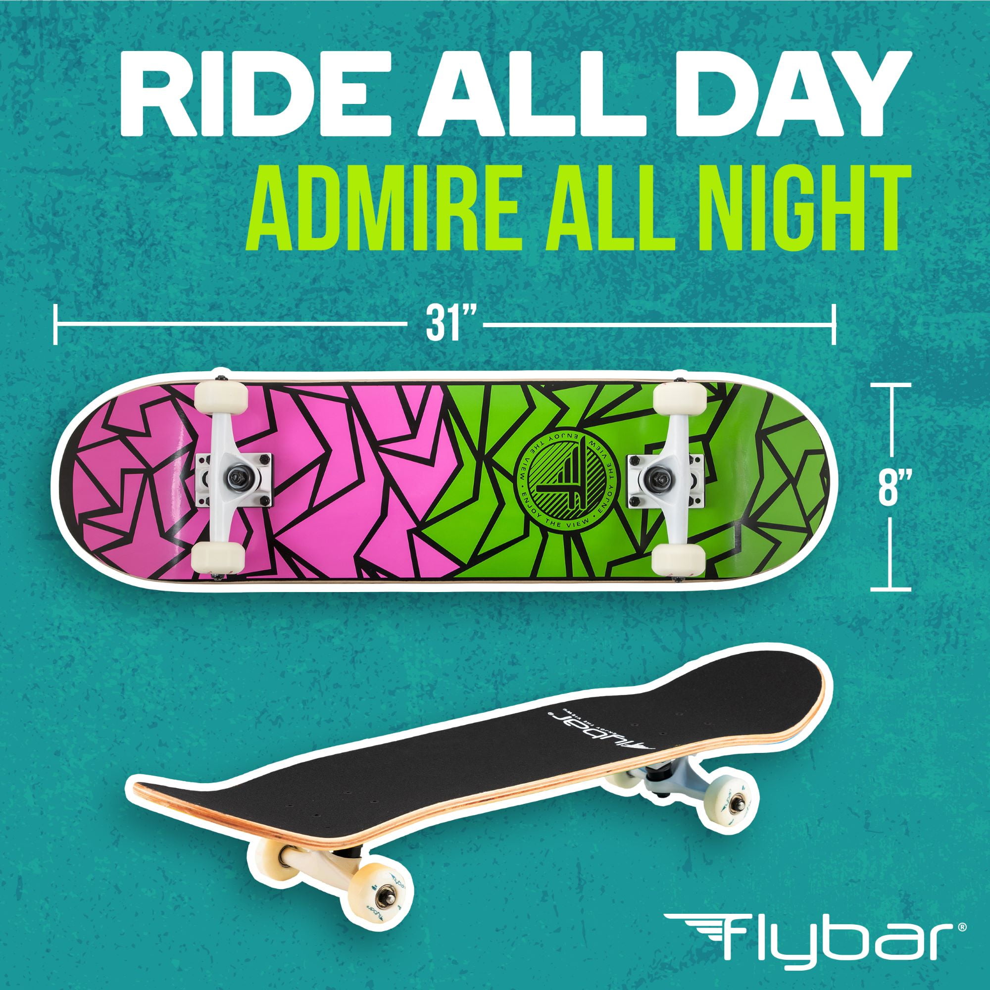 Flybar Skateboards for Beginners, Complete Standard 31 Inch Skateboard, Double Kick, 8" Deck, Lightweight Fracture