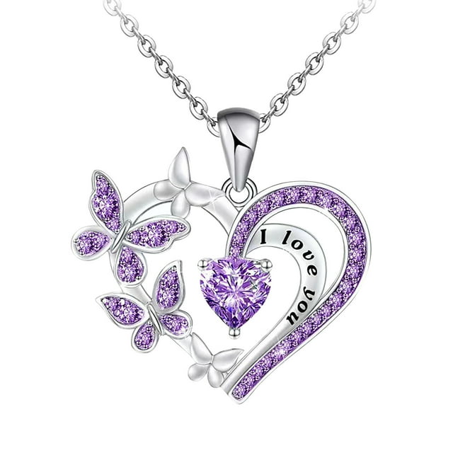 SIfdSeng Butterfly Rhinestones Women Necklace Love Heart Butterfly Pendant Necklace Gift