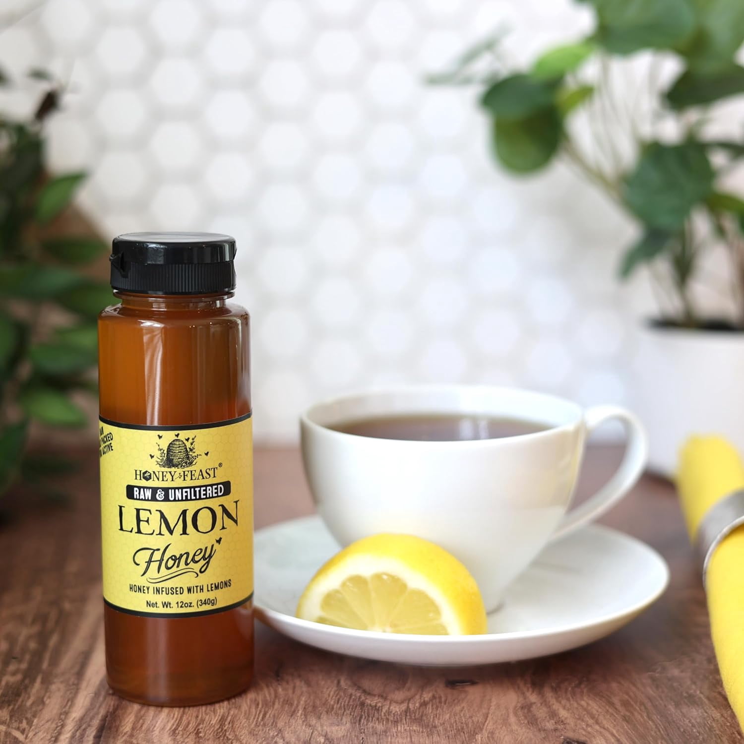 HONEY FEAST Organic Lemon Honey 12OZ (Pack of 3) | Zesty Florida Lemon Infused Honey | Unfiltered & Pure | Enhance Your Culinary & Tea Experience