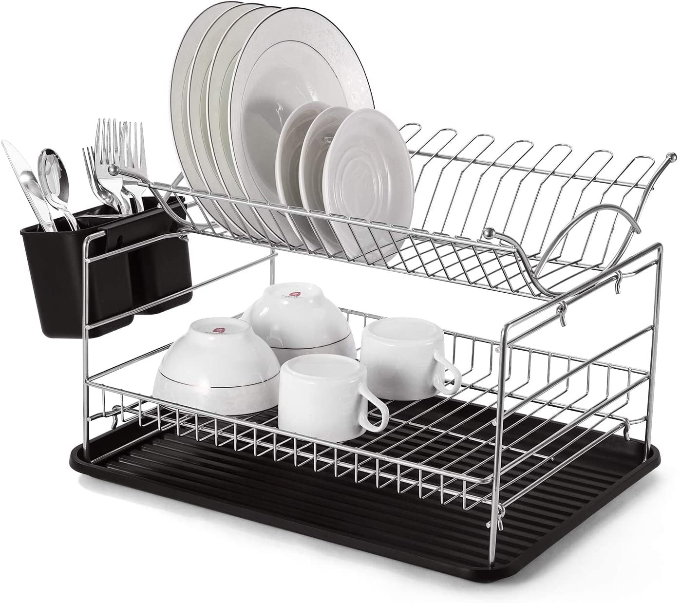 2 Tiers Dish Drying Rack Drainer Dryer Tray Kitchen Plate Cup Storage US SELLER 