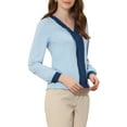 thumbnail image 4 of INSPIRE CHIC Women's Split V Neck Pleated Front Contrast Color Blouse Top XL Blue, 4 of 5
