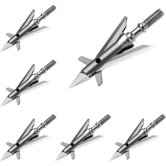 6PCS Hunting Broadheads 100 Grain 2 Mechanical Blade Arrow Tips Archery Arrowheads for Crossbow and Compound Bow