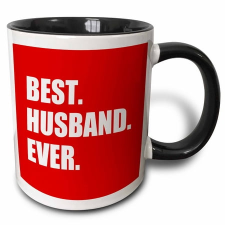 3dRose Red Best Husband Ever - white text anniversary romantic gift for him, Two Tone Black Mug, (Best Anniversary Wishes For Husband)