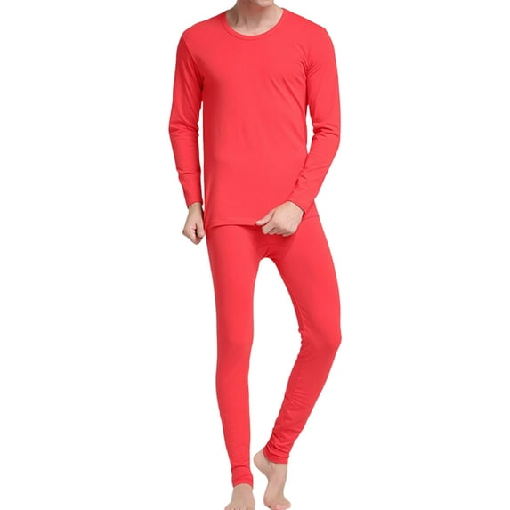 Man Thermal Underwear Elastic Autumn Winter Home Office School Outdoor Sleep Warm Tops Bottom Clothes Pant Suit for Male Red XL