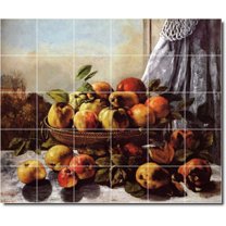 Ceramic Tile Mural-Gustave Courbet Fruit Vegetables Wall Tile Mural 18. 25.5" w x 21.25" h using (30) 4.25 x 4.25 ceramic tiles