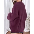 thumbnail image 4 of Cárdigan de Punto Grueso para Mujer, Larga, Cuello en V, Botones, con Bolsillo, para Otoño e Invierno Púrpura M, 4 of 8