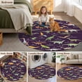 thumbnail image 5 of Purple Dinosaur Round Area Rug 4Ft Washable Circle Rugs for Bedroom Dining Room, Vintage Letters Farm Animals Non-Slip Carpet Floor Mats Indoor Outdoor Carpet Runner Aesthetic Home Decor, 5 of 8
