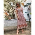 thumbnail image 1 of Multicolor Printed V Neck Half Button Bohemian Dress for Women, 1 of 3