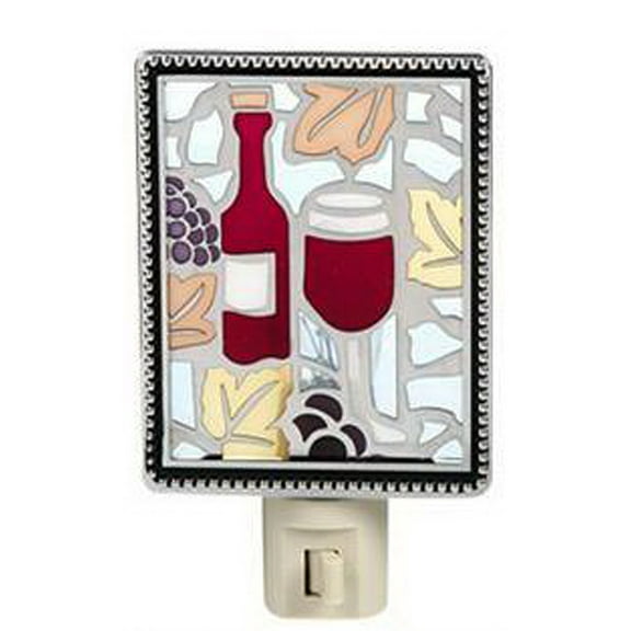 Wine Bottle & Glass - Stained Glass NightLight by Ganz