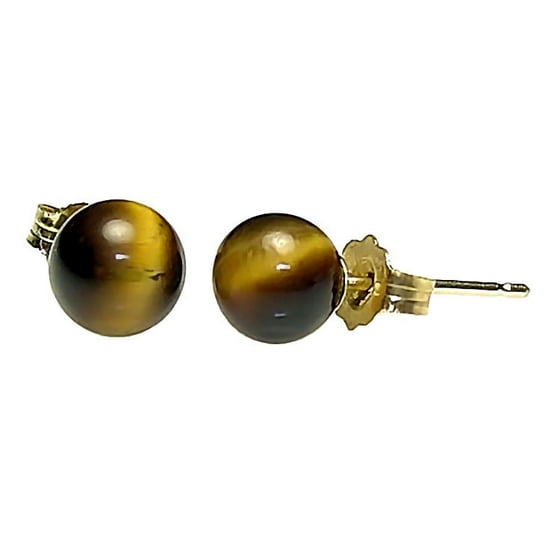Trustmark Jewelers - Tigers Eye 6mm Ball Stud Earrings 14K Yellow Gold ...