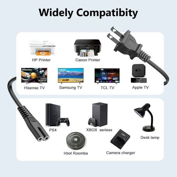 Cordon d'alimentation secteur 5 pieds pour PS5 PS4 PS3 Playstation 4 Slim,  Xbox Series S/ Xbox Series X, câble d'alimentation de remplacement TV pour  Roku 