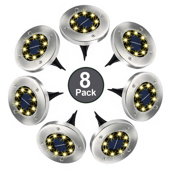 Solar Ground Lights, 8 LED Solar Disk Lights Outdoor Waterproof for Garden Yard Patio Pathway Lawn Driveway Walkway- Warm White (8 Pack)