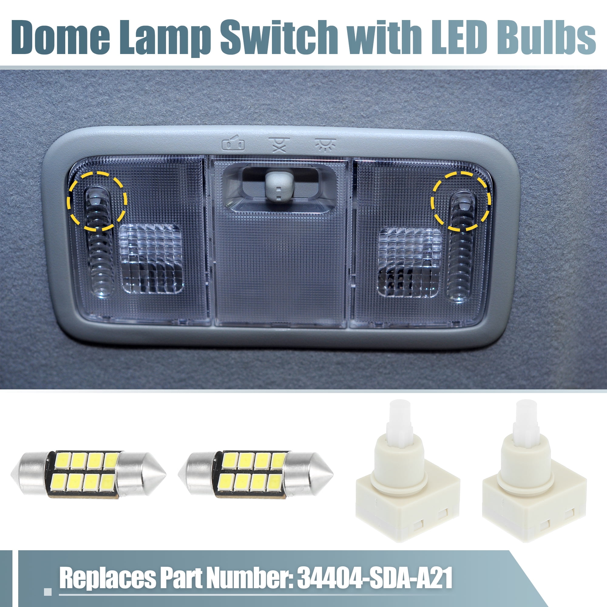 Unique Bargains 2Pcs Dome Lamp Switch with 2Pcs White LED Bulbs 34404-SDA-A21