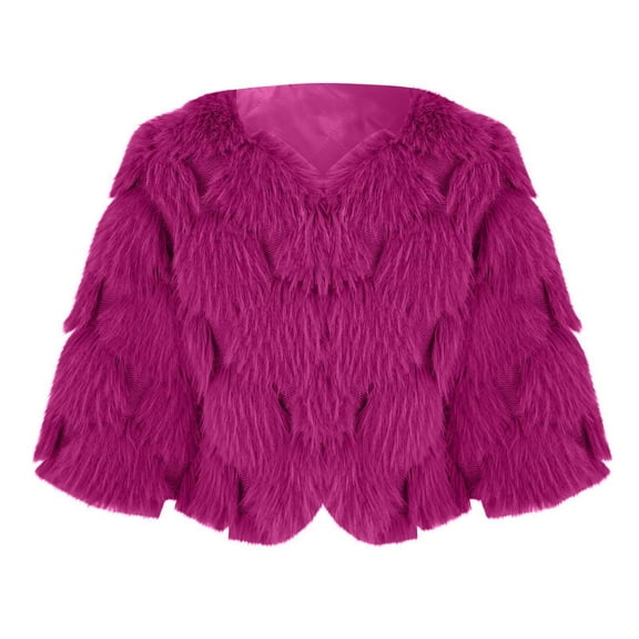 Generic Boys Winter Snow Wear 1-12 Years Toddler Baby Kids Girls Sweater Furry Top Long Sleeve Winter Windproof Thicken Coat Warm Outerwear Jacket(Hot Pink,5-6 Years)