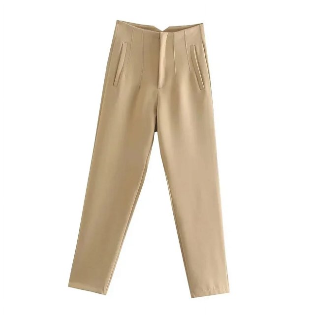 TRAF-ropa de oficina a la moda, pantalones de cintura alta para mujer, pantalones formales, trajes de oficina, pantalones lápiz, pantalones negros, rosas y blancos para mujer