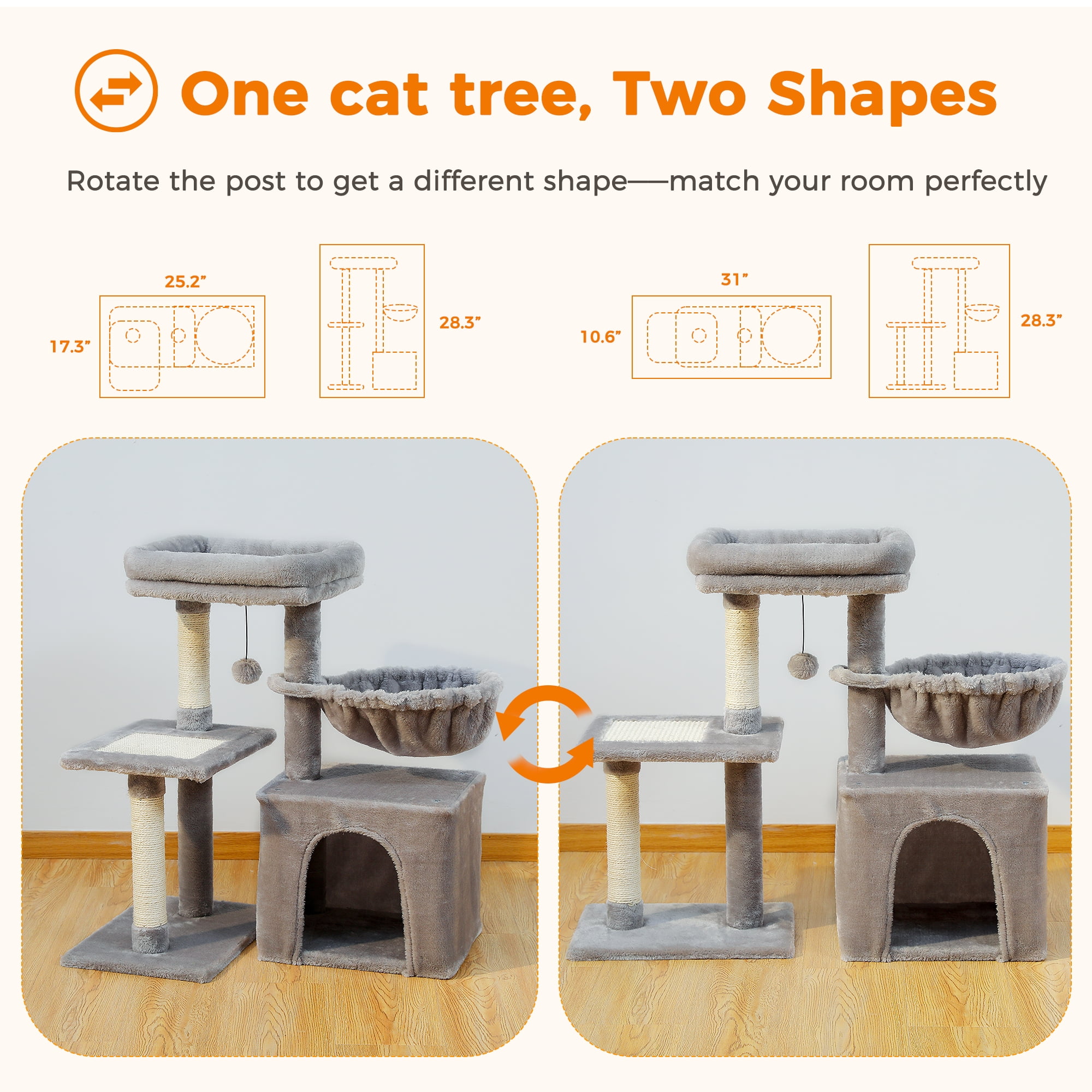 Pefilos 28" Wooden Cat Tree Tower for Indoor Cats, Cat Condo for with Spacious Perch, Fully Wrapped Scratching Sisal Posts, Gray Pefilos 28" Wooden Cat Tree Tower for Indoor Cats, Cat Condo for with Spacious Perch, Fully Wrapped Scratching Sisal Posts, Gray