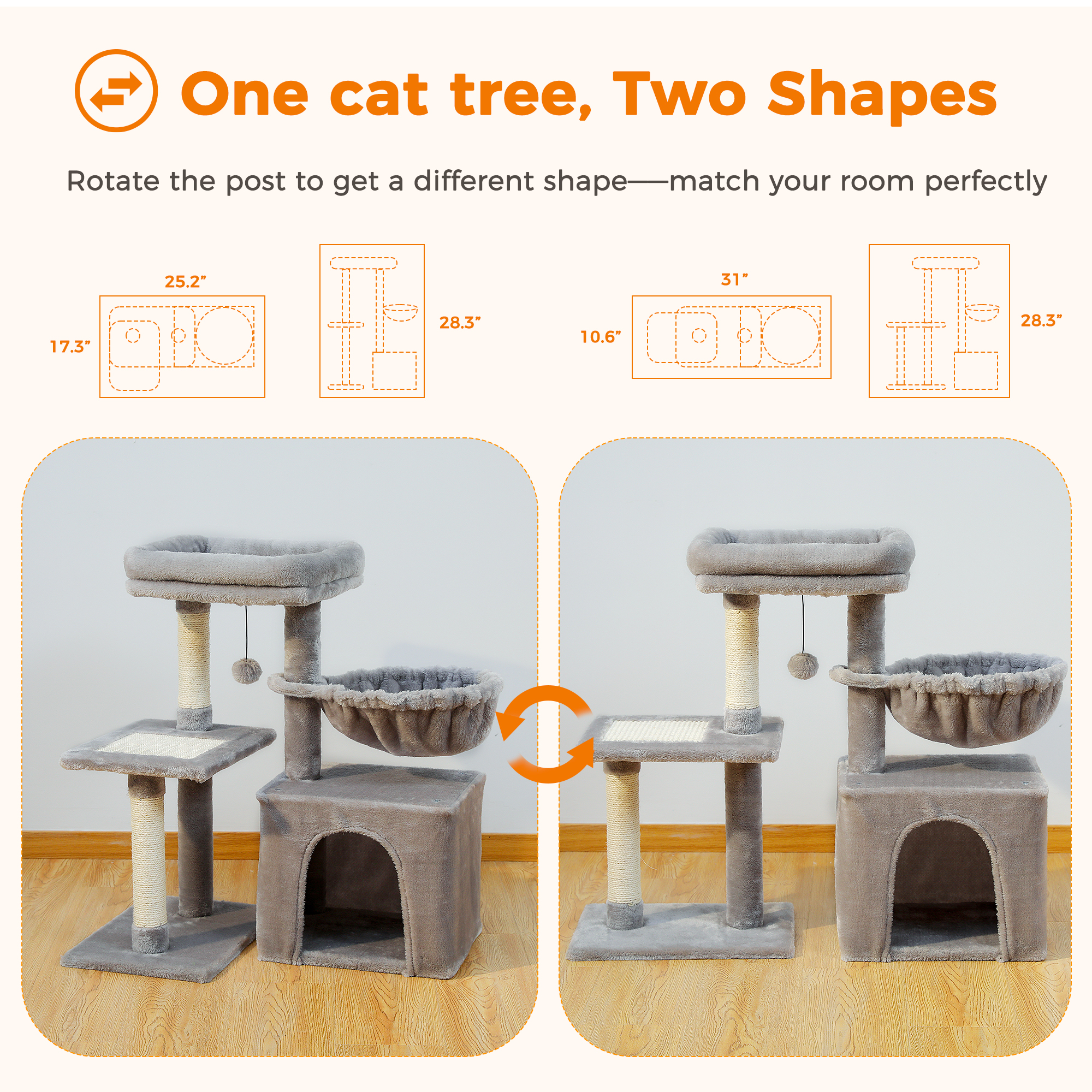 Pawz Road 28 Inch Small Cat Tree Tower with Scratching Posts photo 8