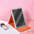 thumbnail image 2 of PU Leather Folding Makeup Mirror,LED Lights Vanity Mirror with Touch Screen,Tabletop Makeup Mirror,Travel Cosmetic Mirror,Portable Illuminated Mirror, 2 of 4