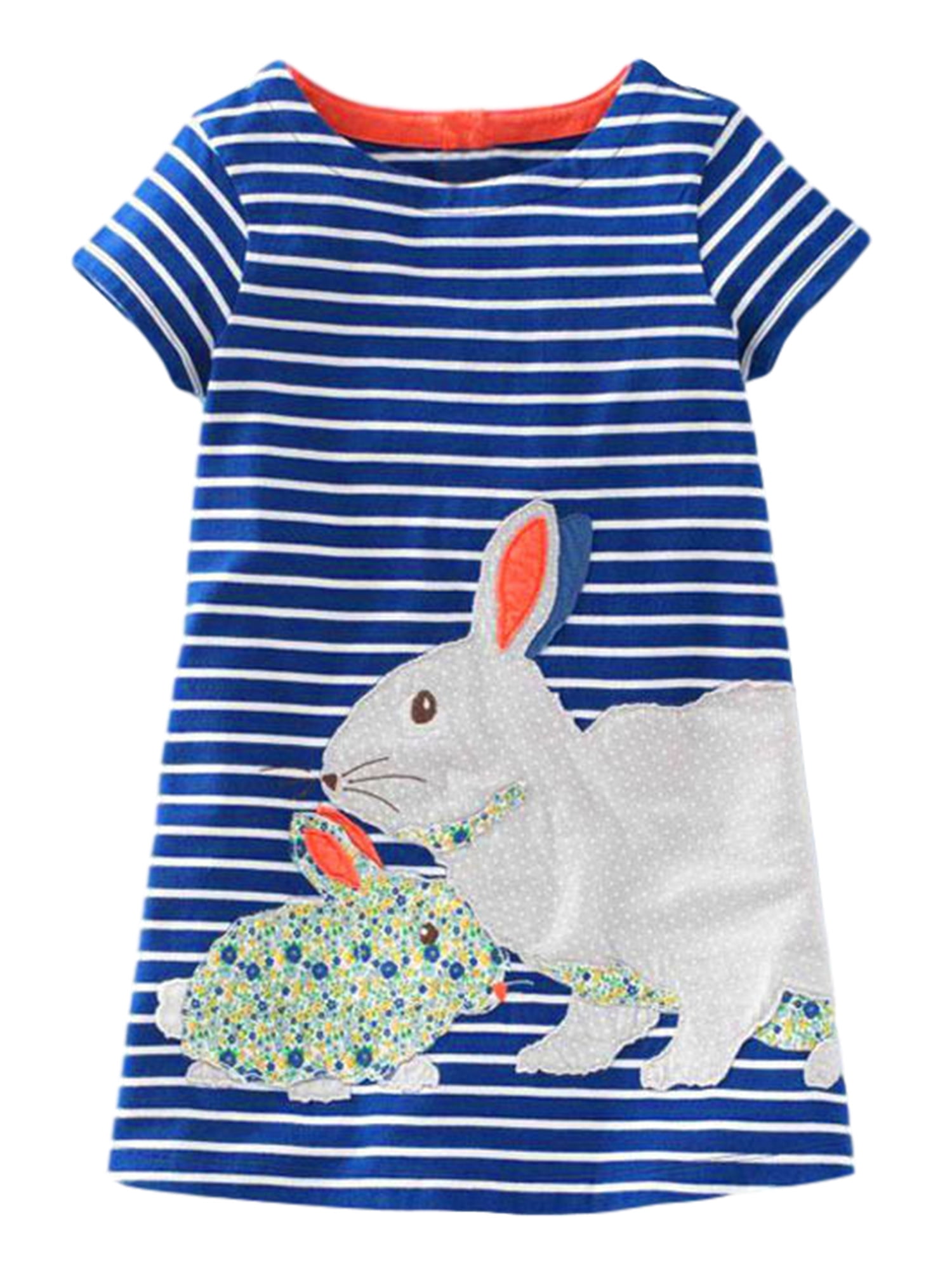 Bmnmsl Baby Girls Summer Dress Short Sleeve Rabbit Cartoon Dress Clothes 2-7Y