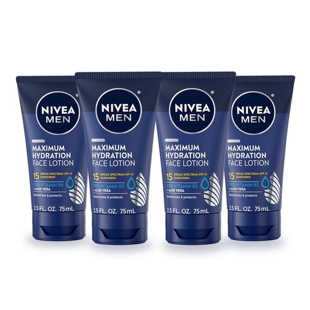 Loción facial Nivea Men Maximum Hydration SPF 15 75 ml, paquete de 4