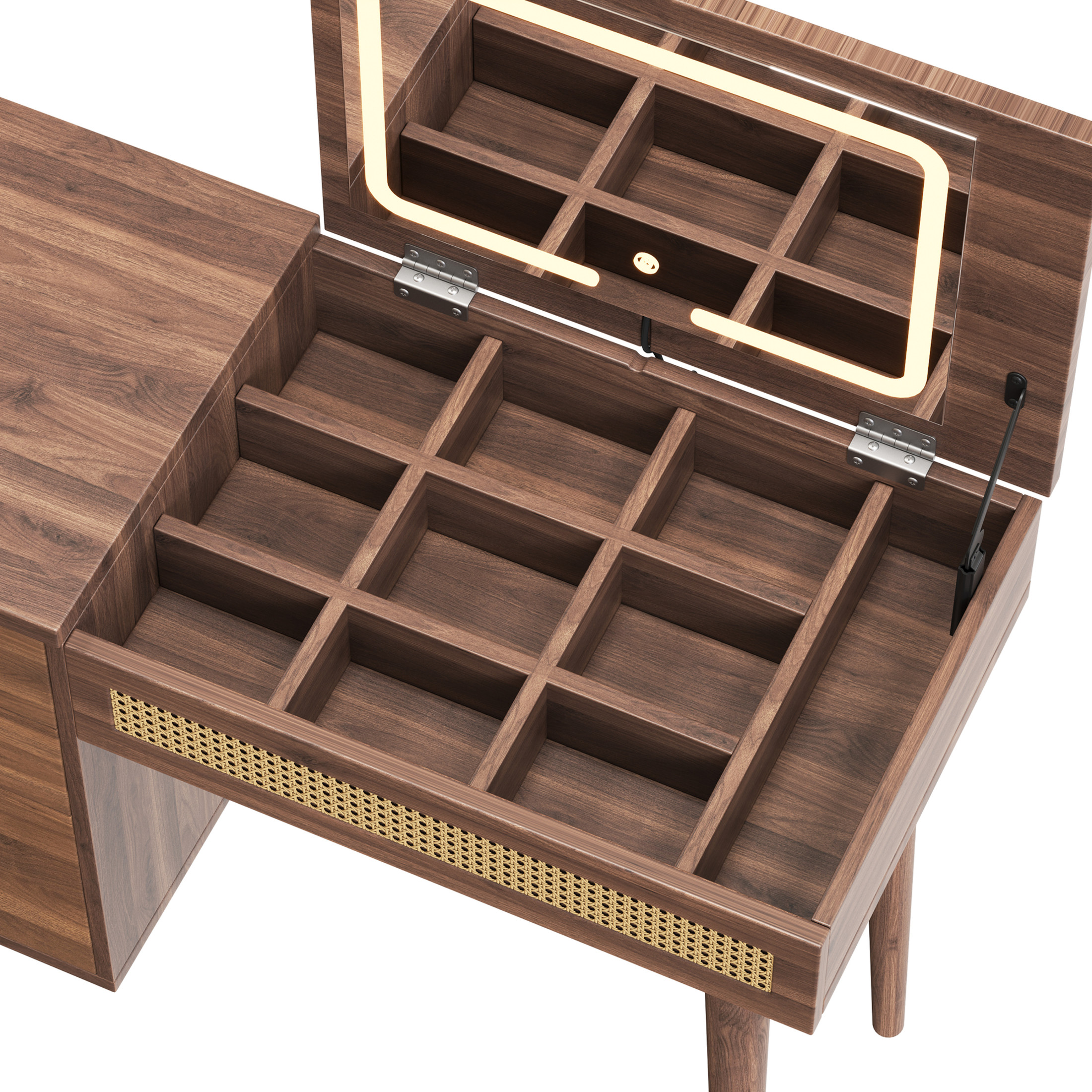 Noble House 39"  Vanity Desk with LED Lighted Mirror, Flip-Top Design, 3 Drawers and 10 Compartments,Walnut