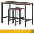 HOMOOI 3 Piece Bar Table Sets for 2,Wood High Top Bar Table and 2