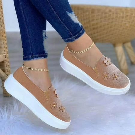 

Women s Fashion Flower Suede Single Shoes Round Toe Set Feet Flat Casual Shoes