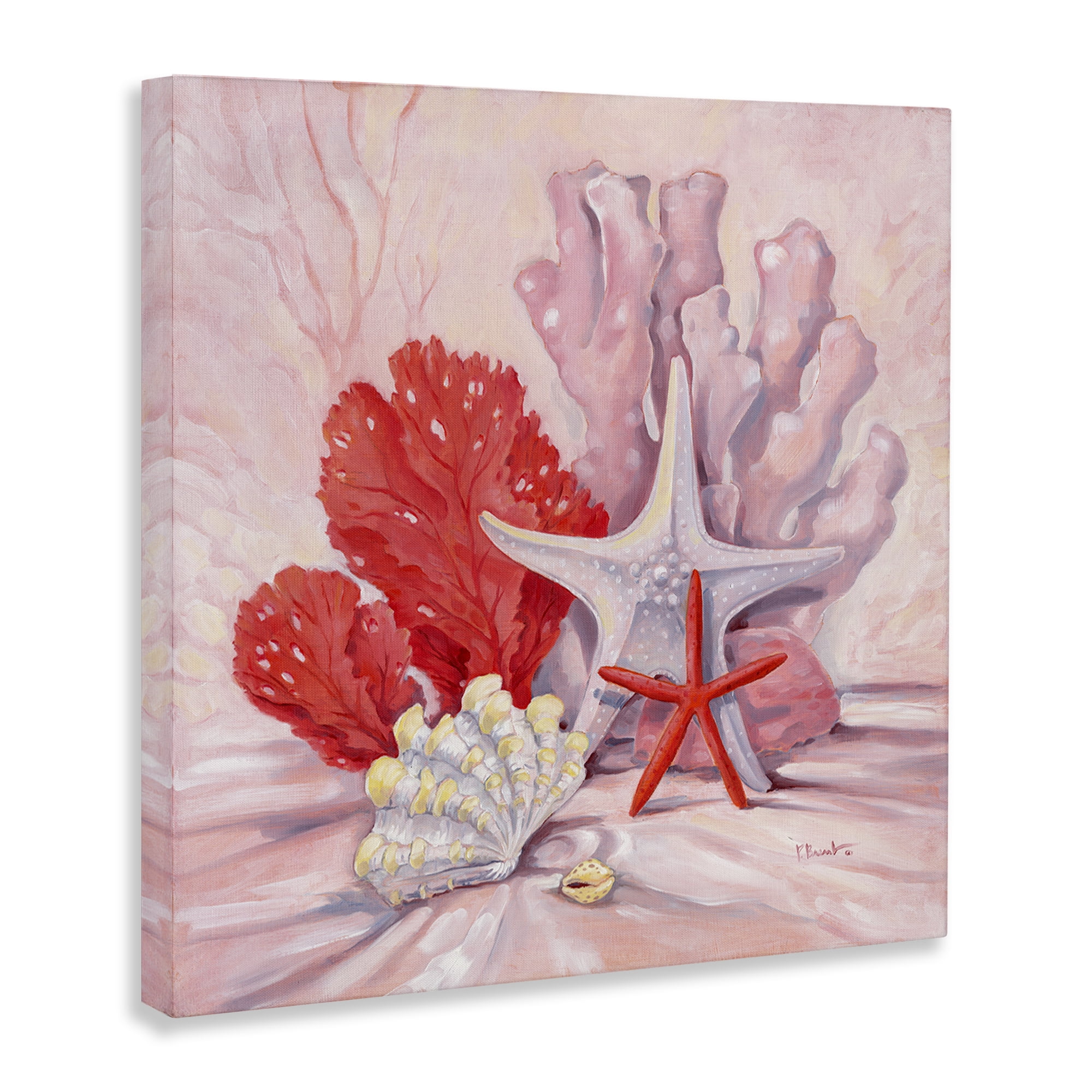 Stupell Industries Pink Gathered Sea Life Animals & Insects Painting Gallery Wrapped Canvas Art Print Wall Art, 30 x 30