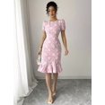 thumbnail image 4 of Pink Floral Embroidered Puff Sleeve Ruffle Hem Midi Fit & Flare Dress, 4 of 30