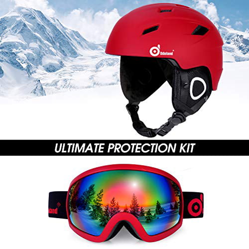 Shockproof/Windproof Protective Gear for Skiing Motorcycle Cycling Odoland Snow Ski Helmet and Goggles Set for Kids and Adult Sports Helmet and Protective Glasses Snowboarding Snowmobile,Blue,XS