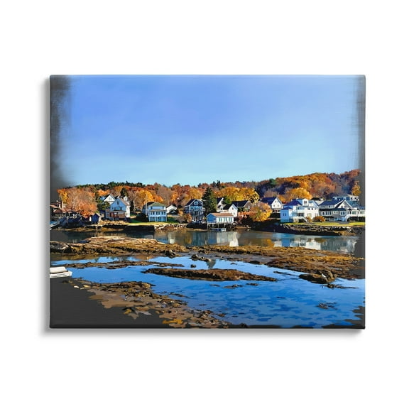 Stupell Industries Autumn Lakeside Foliage Scenery Coastal Photography Gallery Wrapped Canvas Print Wall Art