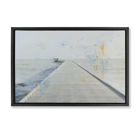 Stupell Industries Pier View Distressed Accents Landscape & Nature Painting Black Floater Framed Canvas Art Print Wall Art, 25 x 17