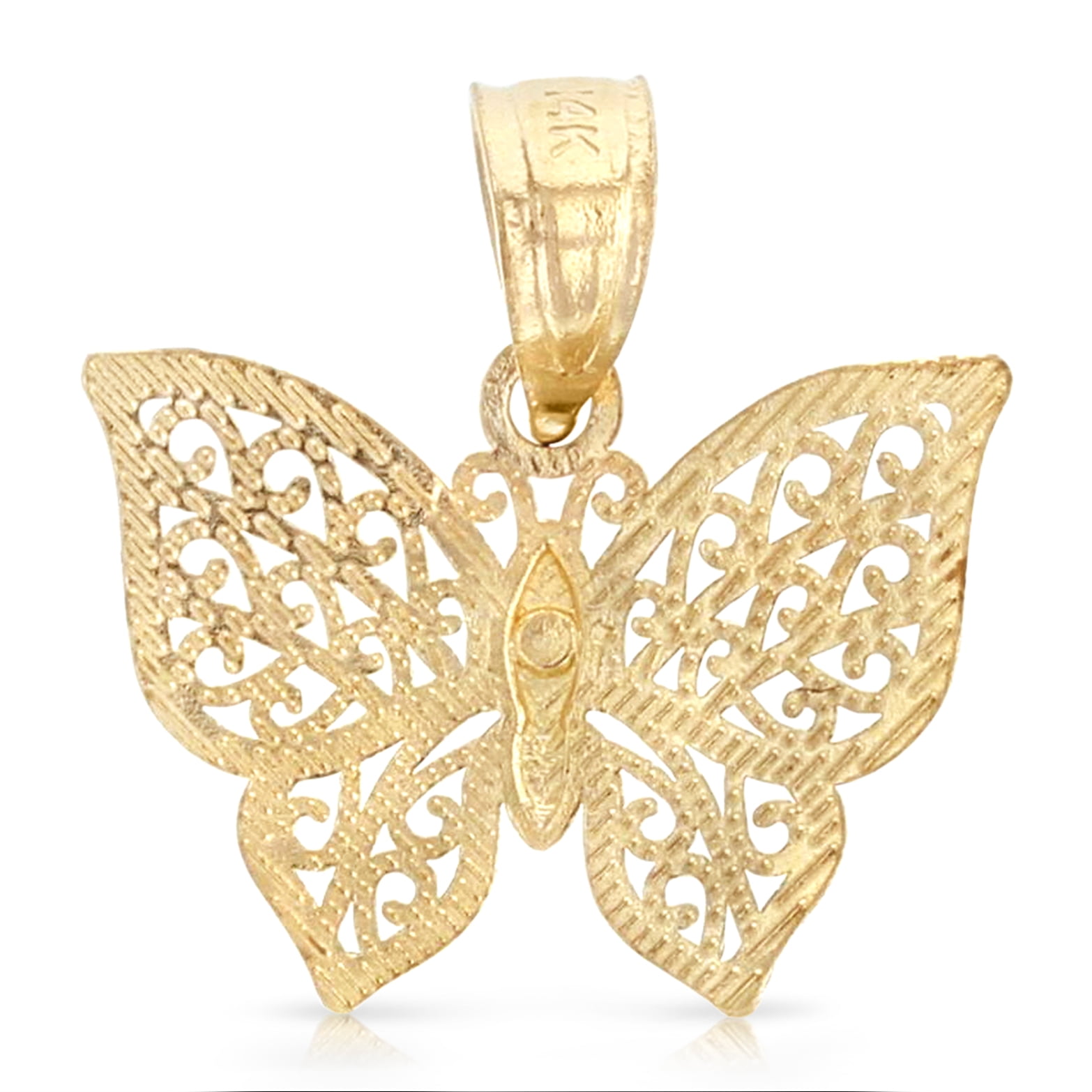 Ioka-14K Two Tone Gold Fancy Monarch Butterfly Charm Pendant For Necklace or Chain