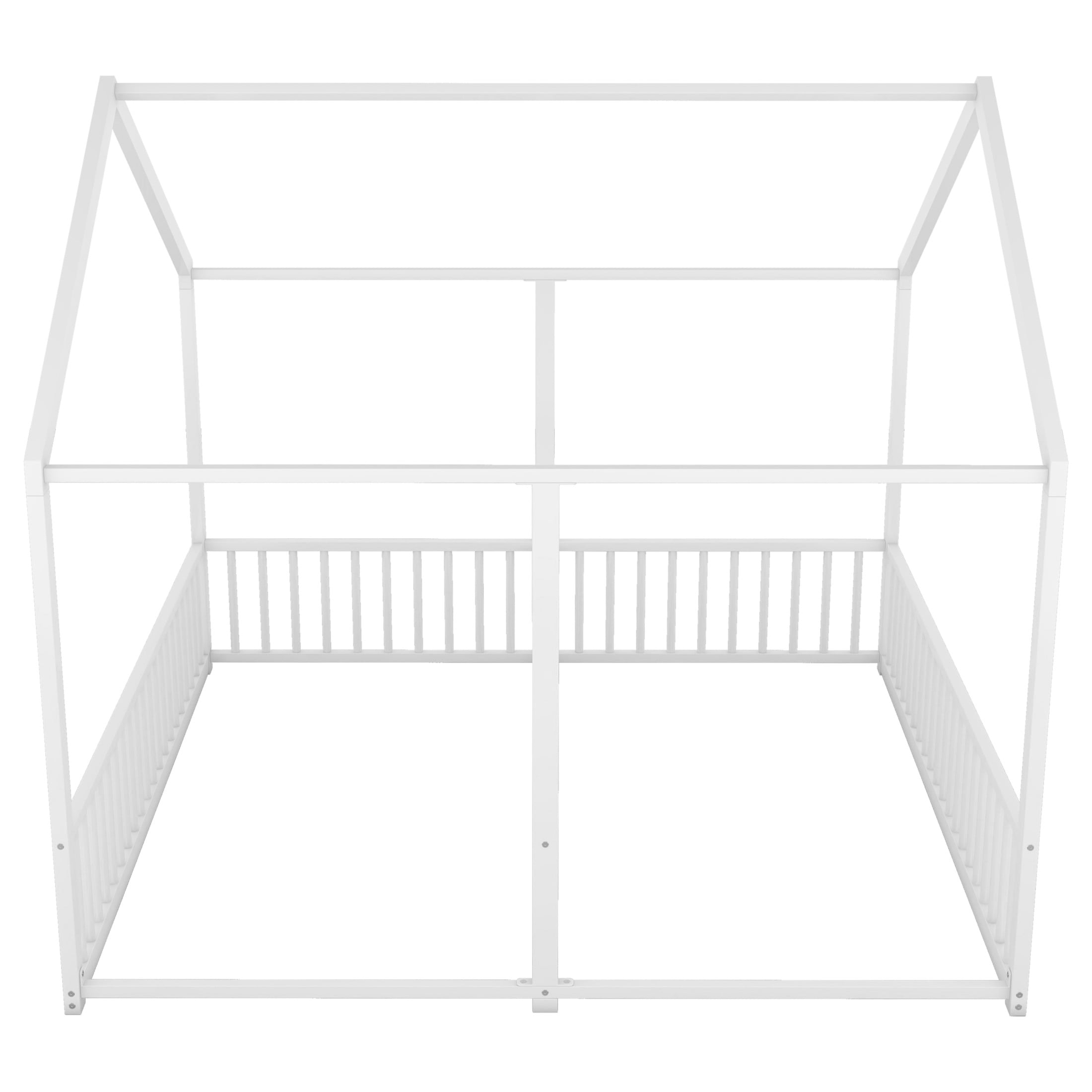 Noble House Twin Shared Metal House Bed, 2-in-1 Side-by-Side Platform Frame, Space Saving Design for Twins, White