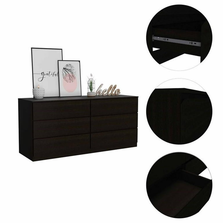 Atlin Designs Modern 6 Drawer Wood Bedroom Double Dresser in Black