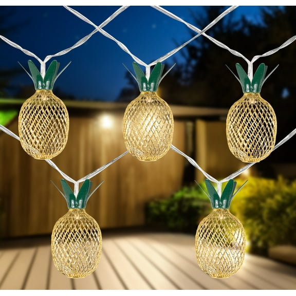 10 B/O LED Warm White Gold Pineapple String Lights - 3' Clear Wire
