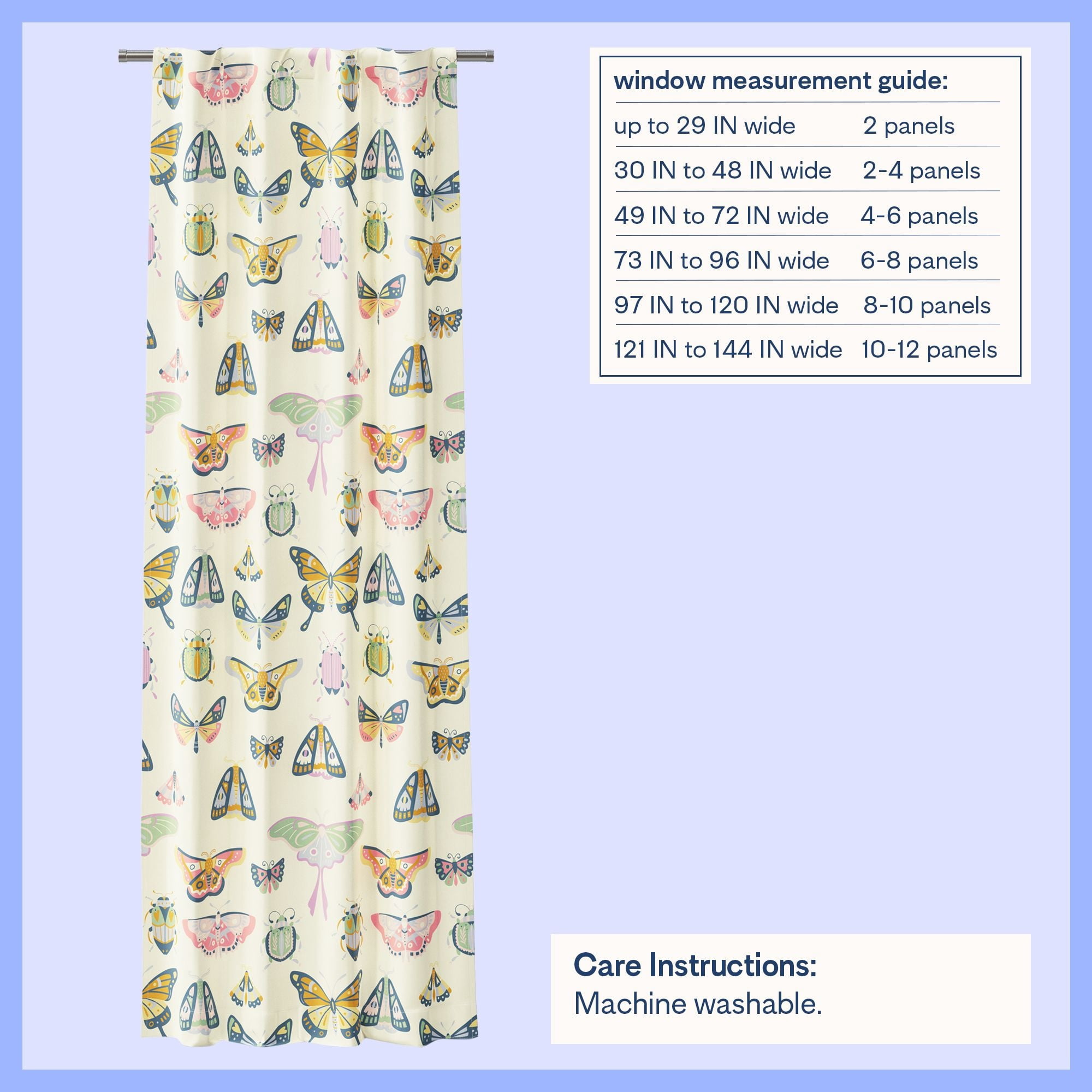 Mainstays Kids 100% Blackout Butterfly Print Curtain Panel, 38 x 84 in