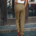 thumbnail image 5 of symoid Womens Casual Pants- Casual Solid Pants with Pocket Comfortable Tie Feet Full Length Pants Khaki L, 5 of 8